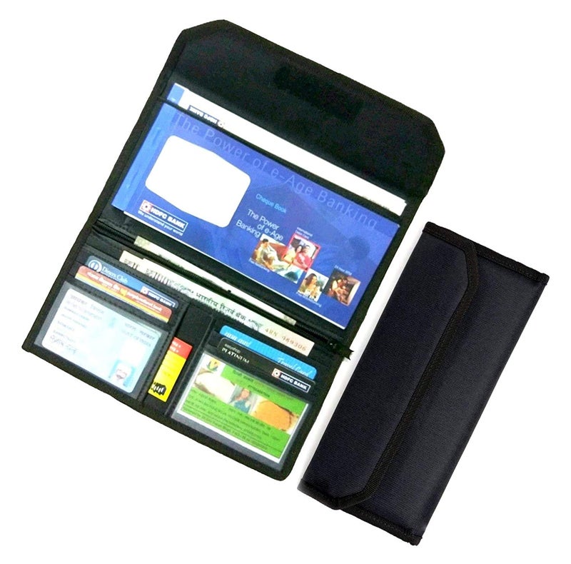 GreatDio® Multipurpose Multi Pocket Expanding Cheque Book Holder Travel Organizer Document Bag Business Card Holder Document Holder for Small Accessories- Black - Image 1