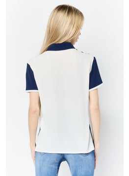 Harmont & Blaine Women Spread Collar Short Sleeves Plain Polo Shirt, Navy Blue  - Image 4