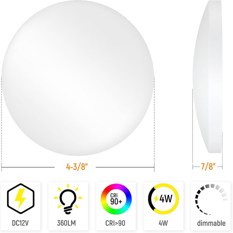 Obeaming 4 Pack 4.5 Inch 12V RV Interior LED Puck Light 360LM Surface Mount Ceiling Dome Light for Camper Van Travel Trailer Boat Truck Caravan Interior Lighting (5000K) - Image 3