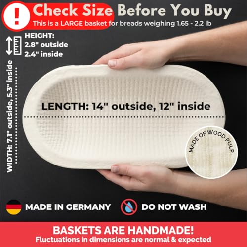 Bulka Large Oval 1kg Waffle Banneton Bread Proofing Basket Pressed Wood Pulp, Sourdough Proofing Basket – Non-Stick Brotform Sourdough Bread Baking Supplies, Made in Germany. - Image 2