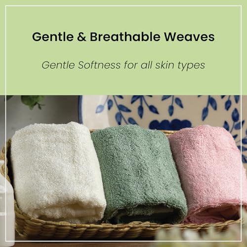 Mush 100% Bamboo Face Towel | Ultra Soft, Absorbent, Quick Dry Towels for Facewash, Gym, Sports, Travel | Suitable for Acne Prone Skin | 13 x 13 Inches | 500 GSM (Pack of 3 - Pink, White & Green) - Image 3