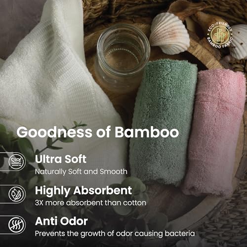 Mush 100% Bamboo Face Towel | Ultra Soft, Absorbent, Quick Dry Towels for Facewash, Gym, Sports, Travel | Suitable for Acne Prone Skin | 13 x 13 Inches | 500 GSM (Pack of 3 - Pink, White & Green) - Image 2