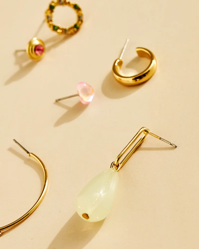 REDTAG Women Gold Embellished  Earring Set Of 6