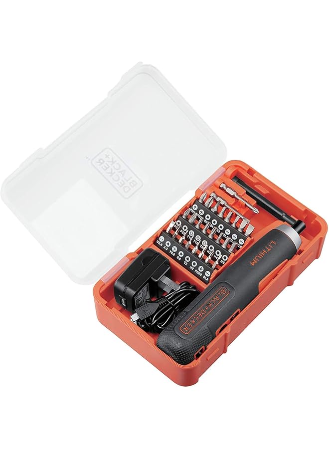 BLACK+DECKER Cordless Electric Screwdriver 4V 5Nm Li Ion 27 Accessories Push Start Precision E Clutch Led Light Wire Stripper Kitbox Compact And Lightweight Orange Black Bd40K27 B5 - Image 1