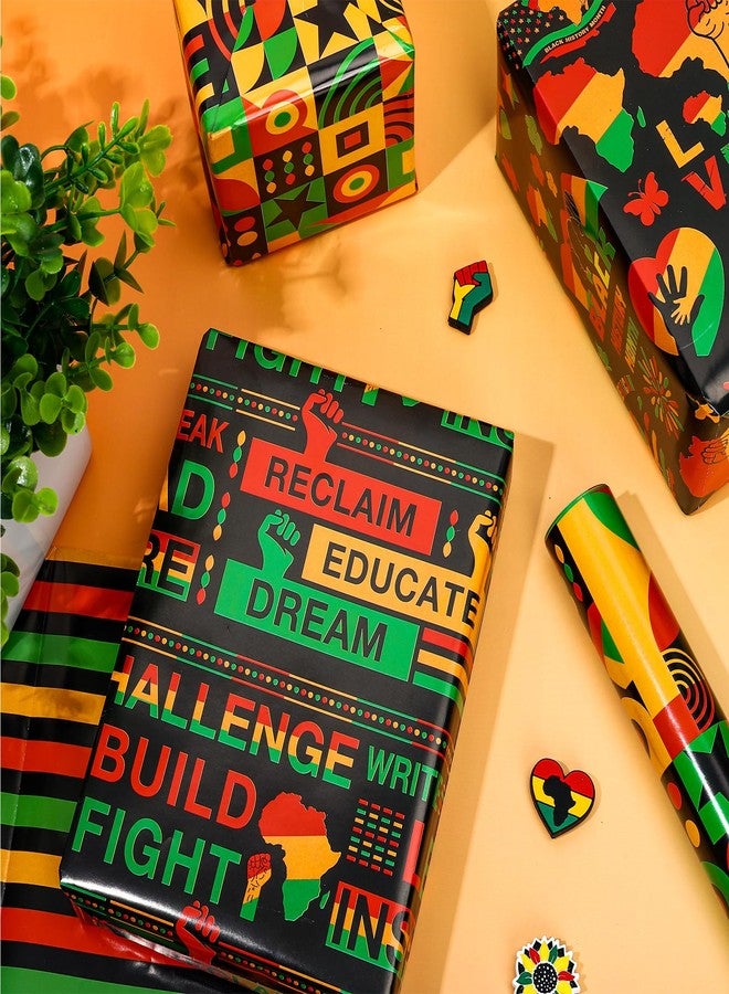 وولاين ورق تغليف هدايا من والين، 8 أوراق، لشهر التاريخ الأسود - ليس لفة - ورق تغليف هدايا للأمريكيين من أصل أفريقي، مطوي بشكل مسطح، مناسب للاحتفال بعيد كوانزا، وللأعمال اليدوية، مقاس 19.7 × 27.6 بوصة - Image 4