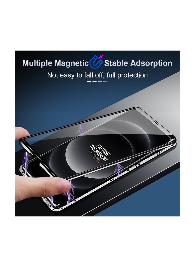 SYOSI Case Compatible with Xiaomi 14 Ultra 5G, Magnetic Thin Body Metal Frame, Double Sided Clear Tempered Glass Shockproof, Cover 360 Degrees Protective Case, with Camera Protection Cover, Black - Image 4