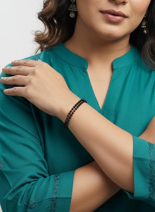JHB Black Baed Crystal Beads Simple Bracelet For Women's And Girls (Double Line) - Image 2