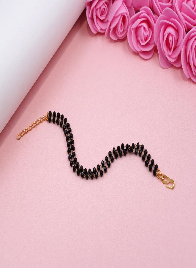 JHB Black Baed Crystal Beads Simple Bracelet For Women's And Girls (Double Line) - Image 3