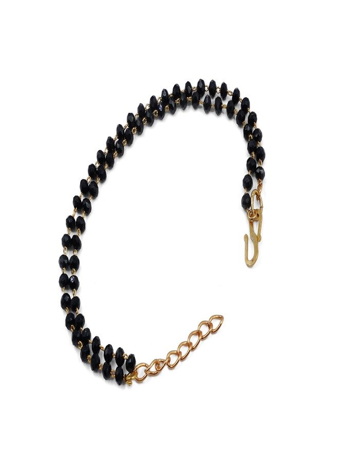 JHB Black Baed Crystal Beads Simple Bracelet For Women's And Girls (Double Line) - Image 1