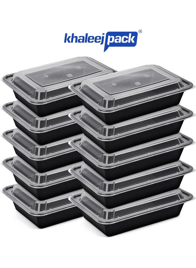 Khaleej Pack 32 oz-10 Pcs Black-Base clear Microwave container with lids - rectanglular  Disposable food storage container with lids - Image 5