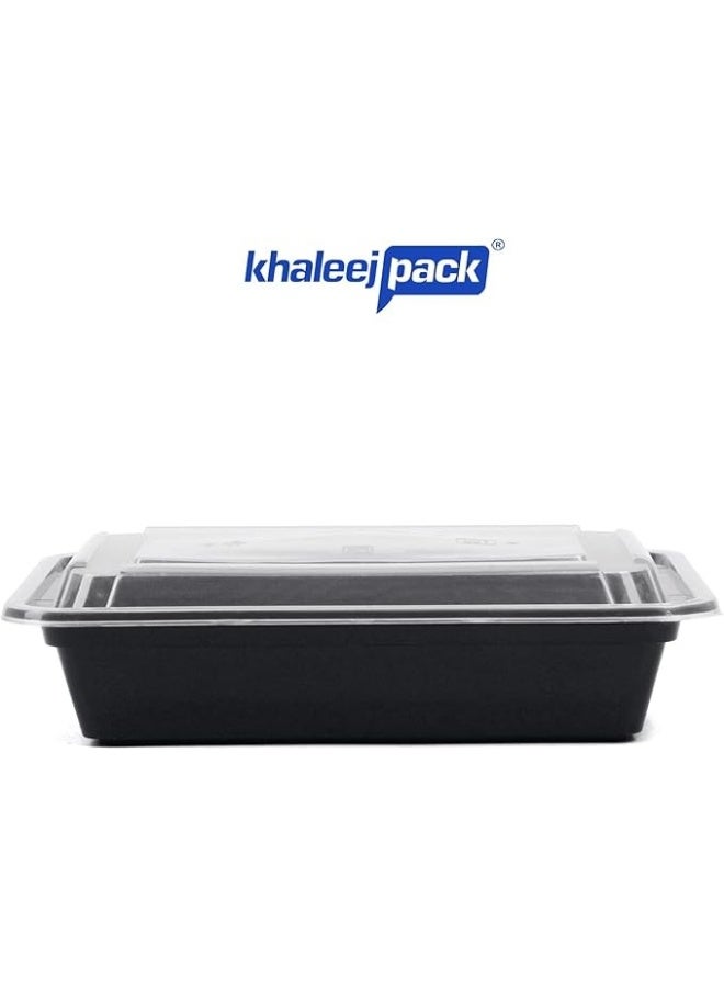Khaleej Pack 32 oz-10 Pcs Black-Base clear Microwave container with lids - rectanglular  Disposable food storage container with lids - Image 1
