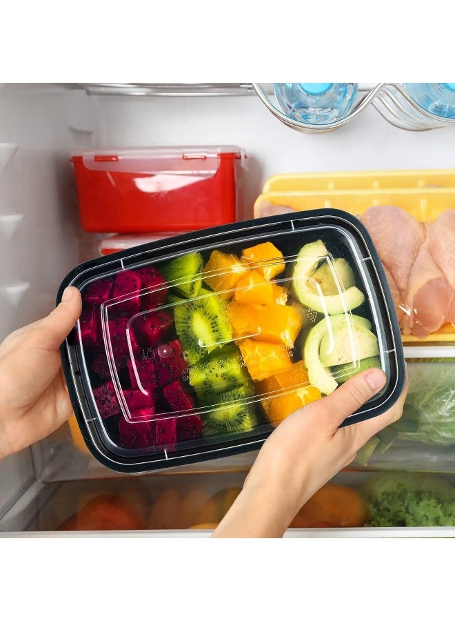 Khaleej Pack 32 oz-10 Pcs Black-Base clear Microwave container with lids - rectanglular  Disposable food storage container with lids - Image 4
