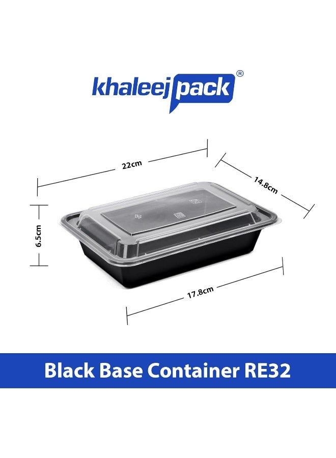 Khaleej Pack 32 oz-10 Pcs Black-Base clear Microwave container with lids - rectanglular  Disposable food storage container with lids - Image 3
