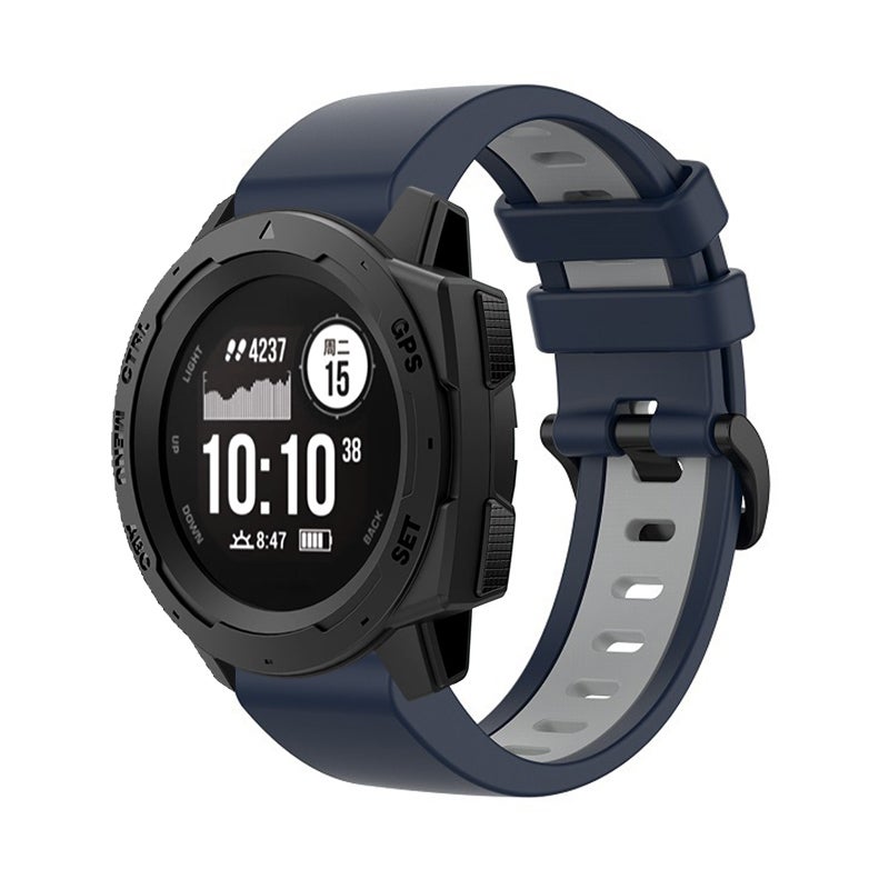 S-TOP For Garmin Instinct 2S 22mm Silicone Sports Two-Color Watch Band(Dark Blue+Grey) - Image 1