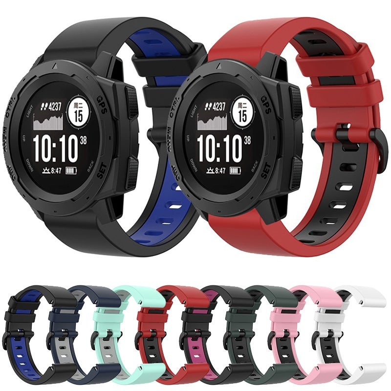 S-TOP For Garmin Instinct 2S 22mm Silicone Sports Two-Color Watch Band(Dark Blue+Grey) - Image 3