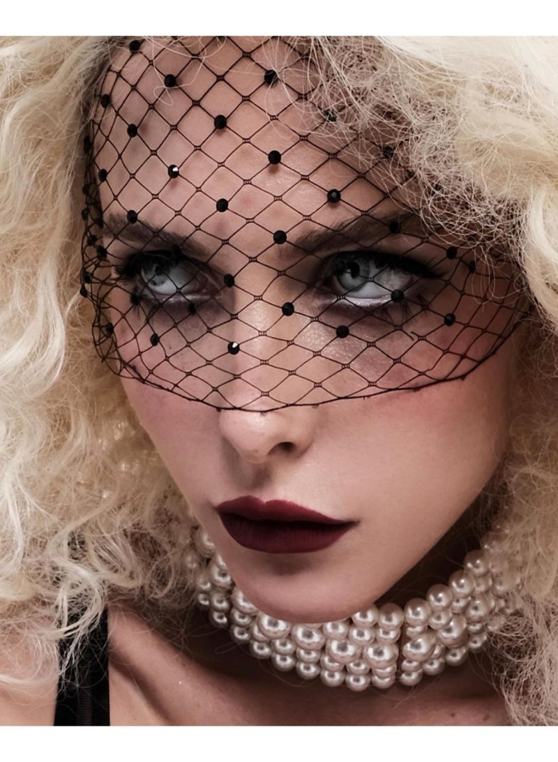 GetmanJewelry Getman Jewelry Womens Birdcage Face Mask, Black Mesh Veil with Crystals for Weddings, Evening Events, and Fashion Photoshoots - Image 3