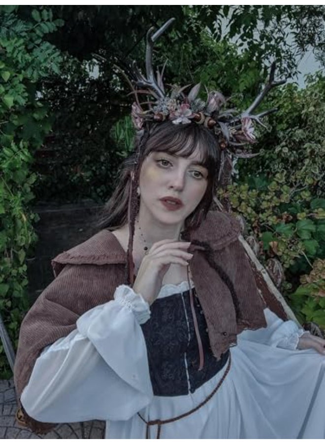 MOSTORY Dark Flower Reindeer Headband Gothic Floral Antlers Headpiece for Renaissance Accessories Women Dark Fairy Costume Deer Horns Headband with Vine for Goth Cosplay Renfaire Witch Aesthetic - Image 3