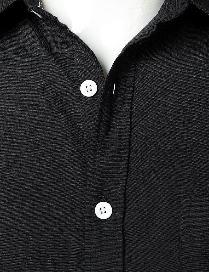 PARKLEES Mens Wrinkle Free Short Sleeve Button Down Shirts Texture Linen Shirts Casual Vacation Beach Summer Tops Black Small - Image 4