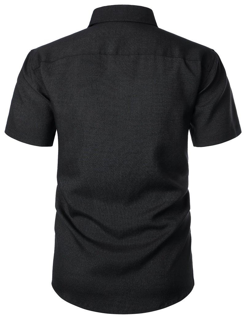 PARKLEES Mens Wrinkle Free Short Sleeve Button Down Shirts Texture Linen Shirts Casual Vacation Beach Summer Tops Black Small - Image 3