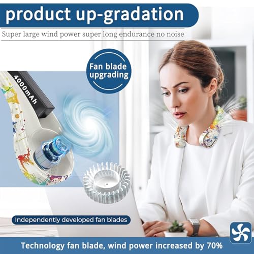 ASNUG Neck Fan Bladeless Neck Fan USB Rechargeable Personal Fan 4000 mAh Battery Operated Wearable Fan 3 Speeds AdjustableFaster Cooling Ultra Quiet Suitable for Home Office Travel Sports - Image 3