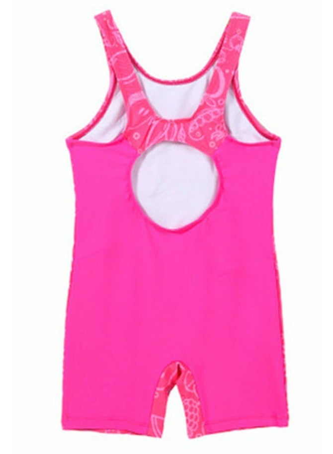 Loquat Girls Printed One Piece Sleeveless Swimsuit Kids Water Sport Short Bathing Suits Dark Pink - Image 2
