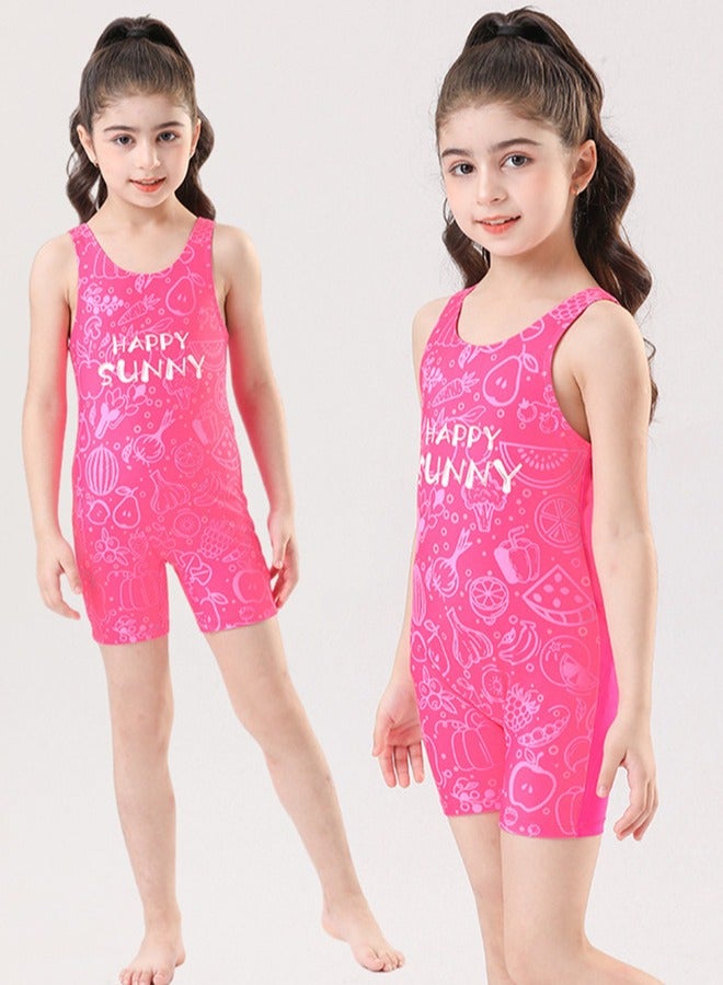 Loquat Girls Printed One Piece Sleeveless Swimsuit Kids Water Sport Short Bathing Suits Dark Pink - Image 4