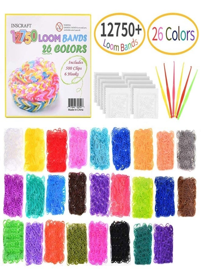 Inscraft 12750pcs Loom Rubber Bands Refill Kit in 26 Color with 500 Clips,6 Hooks, Premium Bracelet Making Kit for Kids Weaving DIY Crafting Gift - Image 2