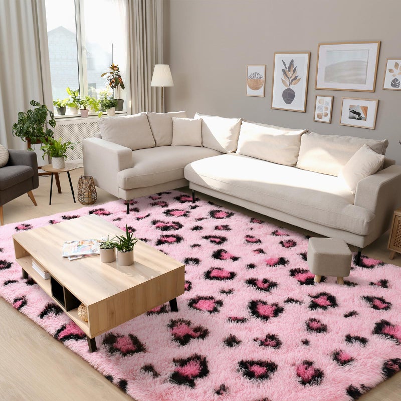 BENRON Living Room Area Rug 6x9 Kids Room Fluffy Bedroom Pink LeopardCheetah Print Fuzzy Nursery Rug for Girls Boys Modern Faux Fur Washable Carpet - Image 2