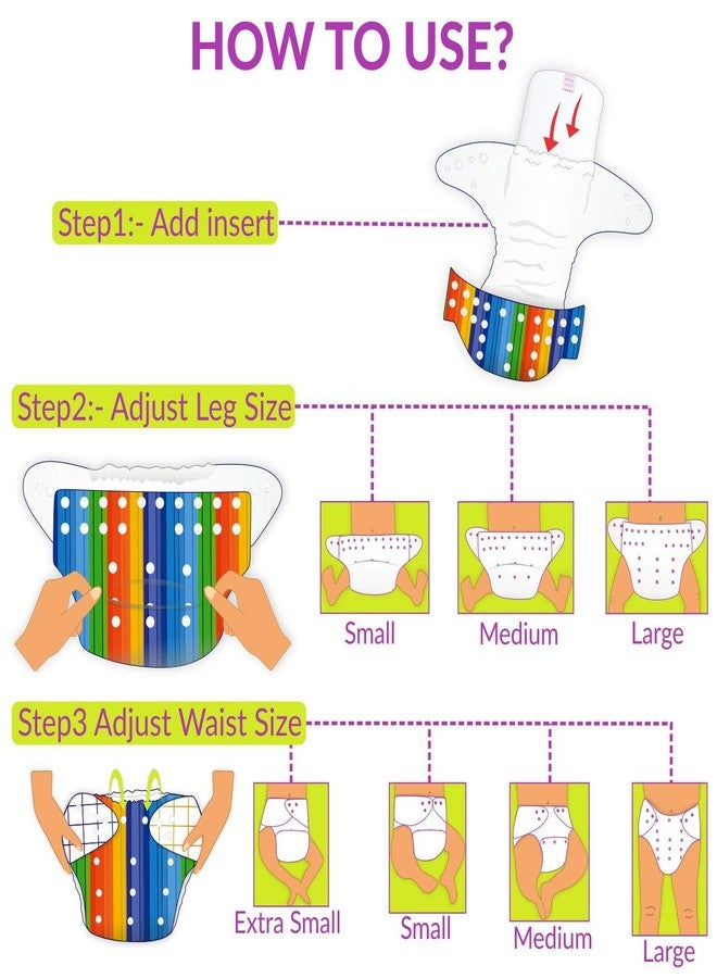 Bembika Cloth Diapers for Babies, Washable Reusable, Adjustable Sizes (2 Combo) (2 Dry Feel Inserts Included) (Pencil + Neo Cat Doodle) - Image 5