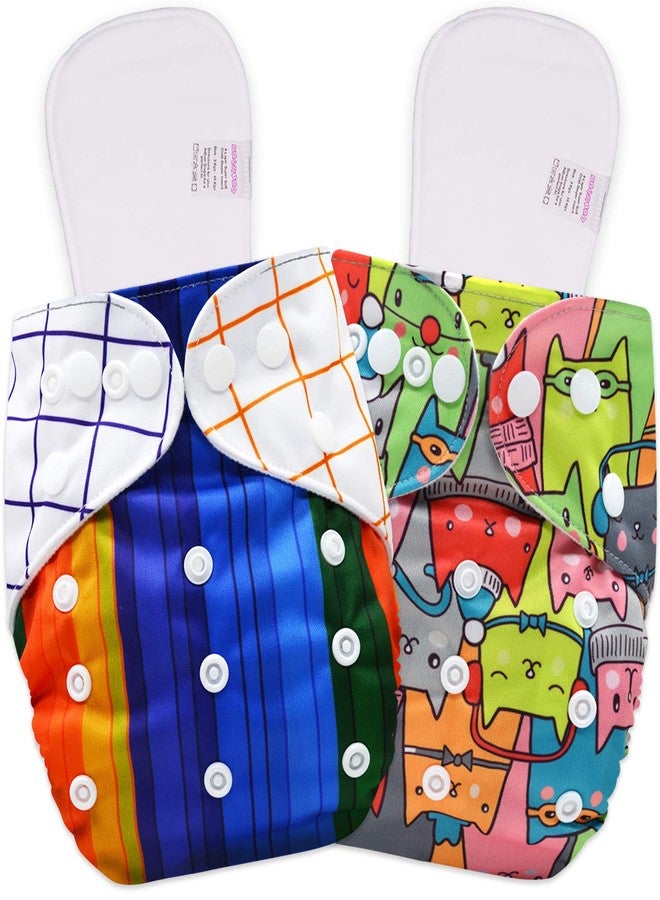 Bembika Cloth Diapers for Babies, Washable Reusable, Adjustable Sizes (2 Combo) (2 Dry Feel Inserts Included) (Pencil + Neo Cat Doodle) - Image 1
