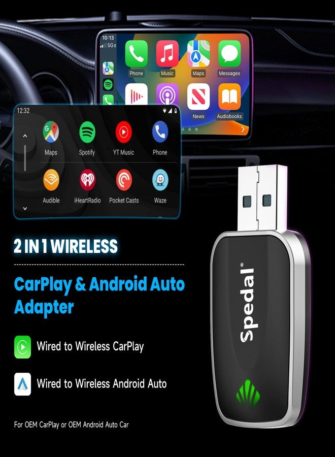 Spedal CL320 2 in 1 Wireless CarPlay Adapter, Plug & Plug Auto Connect No Delay, Converts Wired to Wireless for Factory Wired Cars from 2016+, Compatible for iPhone & Android Phone, USB-C to A Cable - Image 2