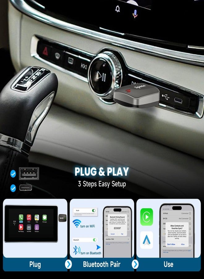 Spedal CL320 2 in 1 Wireless CarPlay Adapter, Plug & Plug Auto Connect No Delay, Converts Wired to Wireless for Factory Wired Cars from 2016+, Compatible for iPhone & Android Phone, USB-C to A Cable - Image 5