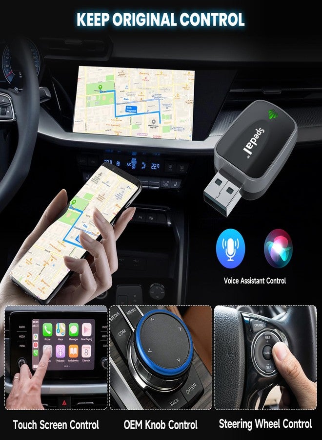 Spedal CL320 2 in 1 Wireless CarPlay Adapter, Plug & Plug Auto Connect No Delay, Converts Wired to Wireless for Factory Wired Cars from 2016+, Compatible for iPhone & Android Phone, USB-C to A Cable - Image 3