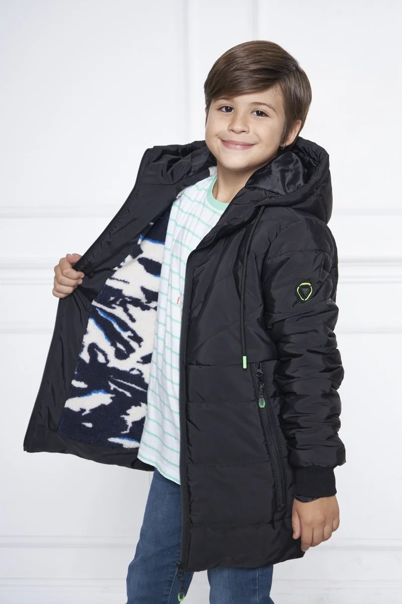 سيفيست Black Boy Water and Windproof Thick Fur Inside Washable Coat & Jacket
