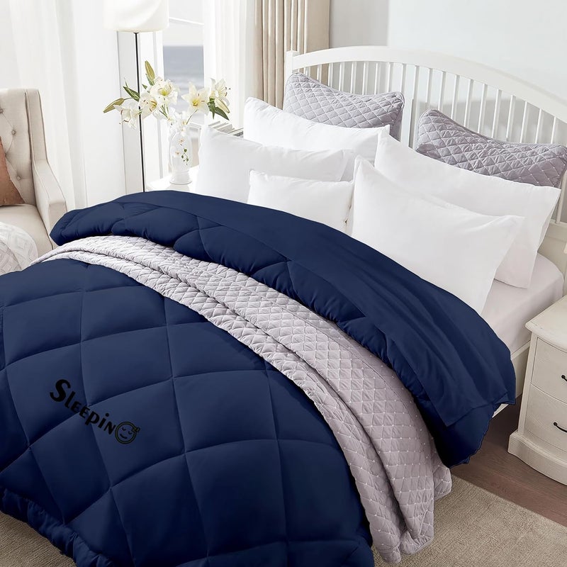SLEEPINO Single Bed Comforter for Winter 60x90 Inch Microfiber 500GSM Comforter Breathable DoharRajaiBlanketDuvetQuilt Single BedNavy Blue