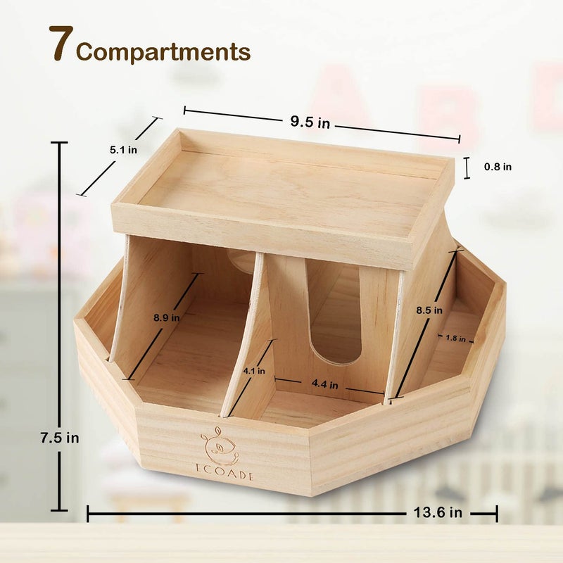 ECOADE Wooden Diaper Caddy Organizer - 360 Degrees Rotating Caddy with Removable Dividers, Nursery Diaper Organizer - Image 3