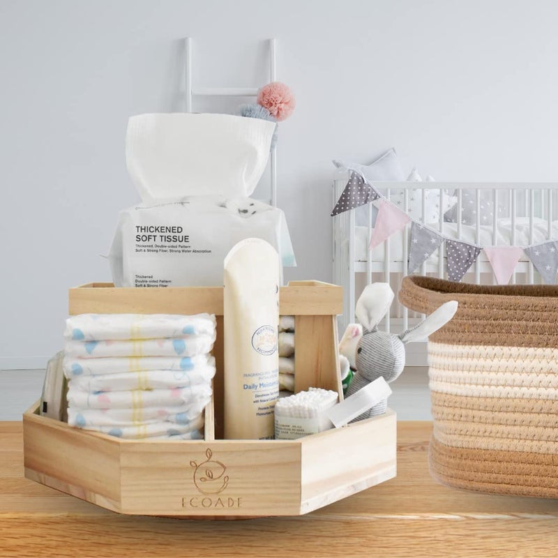 ECOADE Wooden Diaper Caddy Organizer - 360 Degrees Rotating Caddy with Removable Dividers, Nursery Diaper Organizer - Image 5