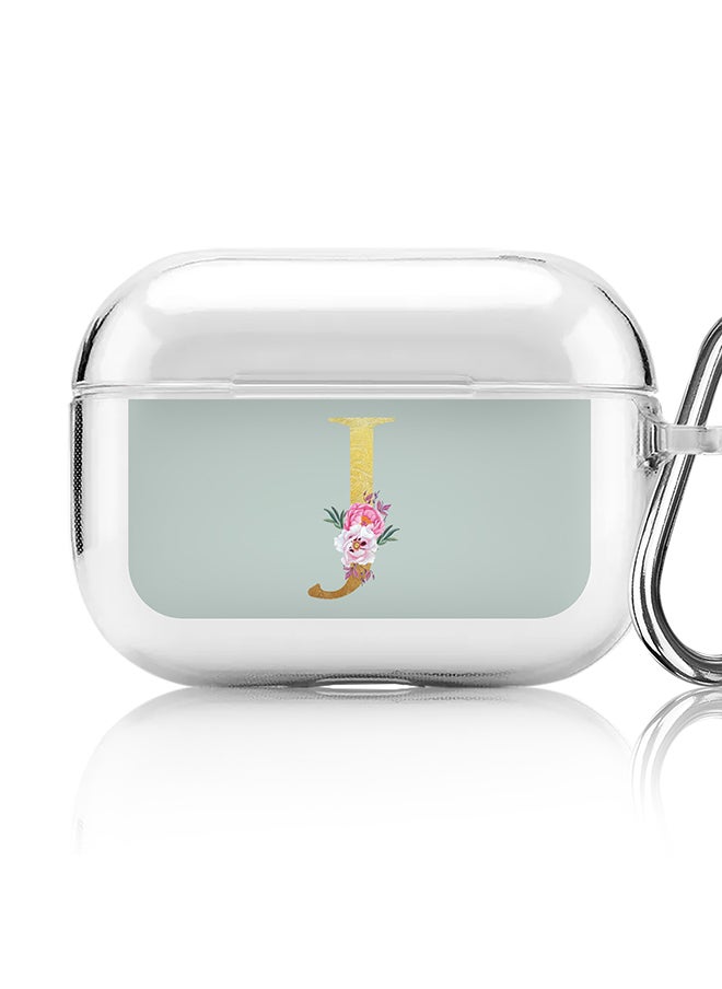 Stylizedd - Classic Clear printed Case for Apple Airpods Pro Soft TPU Gel Thin Transparent Flexible Cover - Custom Monogram Initial Letter Floral Pattern Alphabet - J ( Light Green ) - Image 1
