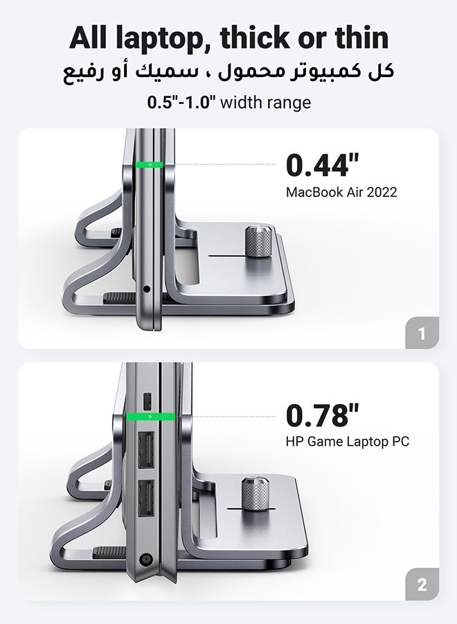 Ugreen Aluminum Vertical Laptop And Double Desktop Stand Holder With Adjustable Dock Space-Saving Anti Slide Silicone Grips - Image 4