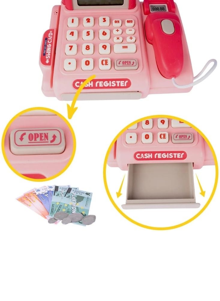Premium Pink Kids Cash Register Toy with Scanner & Play Money – Interactive Pretend Play Calculator Register Set for Children - Image 2