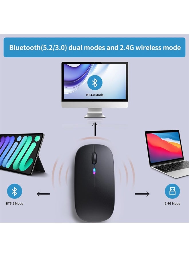 Muyixin Wireless Bluetooth Mouse, Rechargeable, LED, Silent, Ultra-thin Design (Bluetooth 5.2 and 2.4GHz USB Receiver) | Portable Computer Mouse for Laptops, iPads, MacBooks and Apple Devices (Black) - Image 5