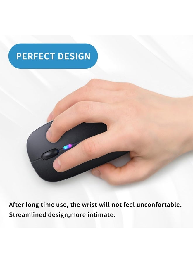 Muyixin Wireless Bluetooth Mouse, Rechargeable, LED, Silent, Ultra-thin Design (Bluetooth 5.2 and 2.4GHz USB Receiver) | Portable Computer Mouse for Laptops, iPads, MacBooks and Apple Devices (Black) - Image 3