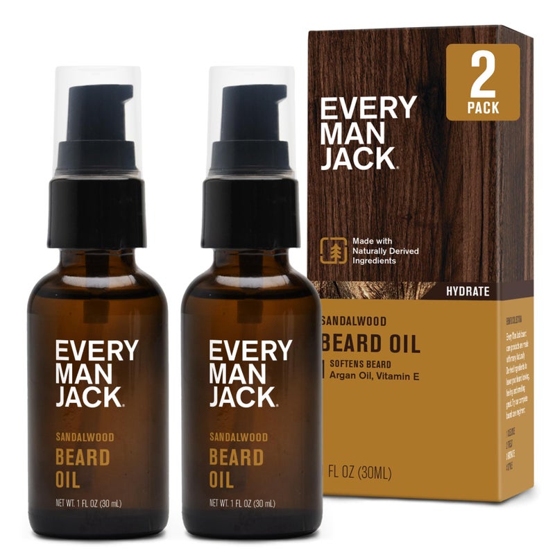 Every Man Jack Mens Beard Oil  Subtle Sandalwood Fragrance  Deeply Moisturizes and Softens Your Beard and Adds a Natural Shine  Naturally Derived with Shea Butter and Argan Oil  1 fl oz 2 Pack