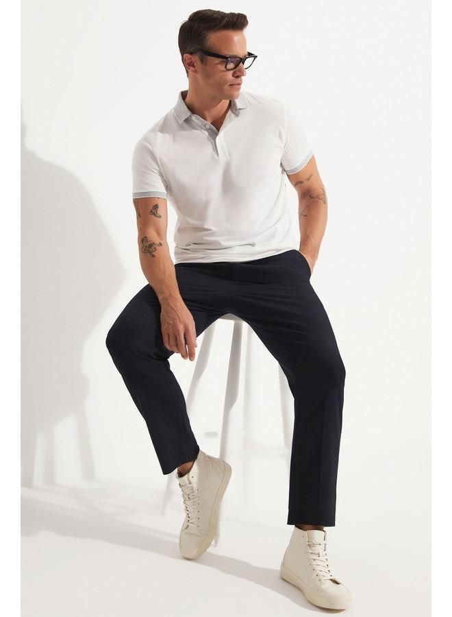 جون تي شيرت بولو رجالي أبيض بأكمام قصيرة بقصة ضيقة - حصري يونيو - Image 3