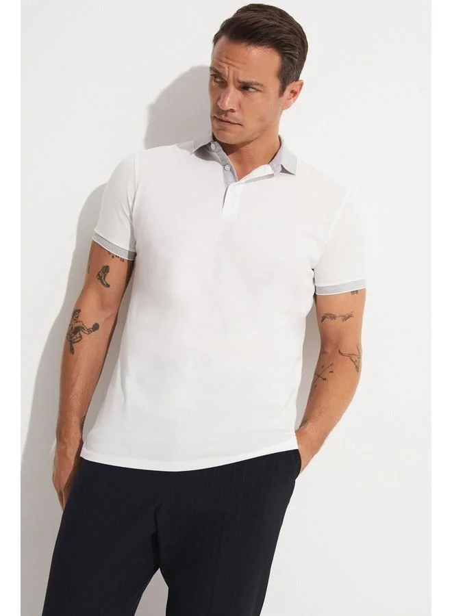 JUNE June Exclusive Men Slim Fit Polo Neck Short Sleeve T-shirt White