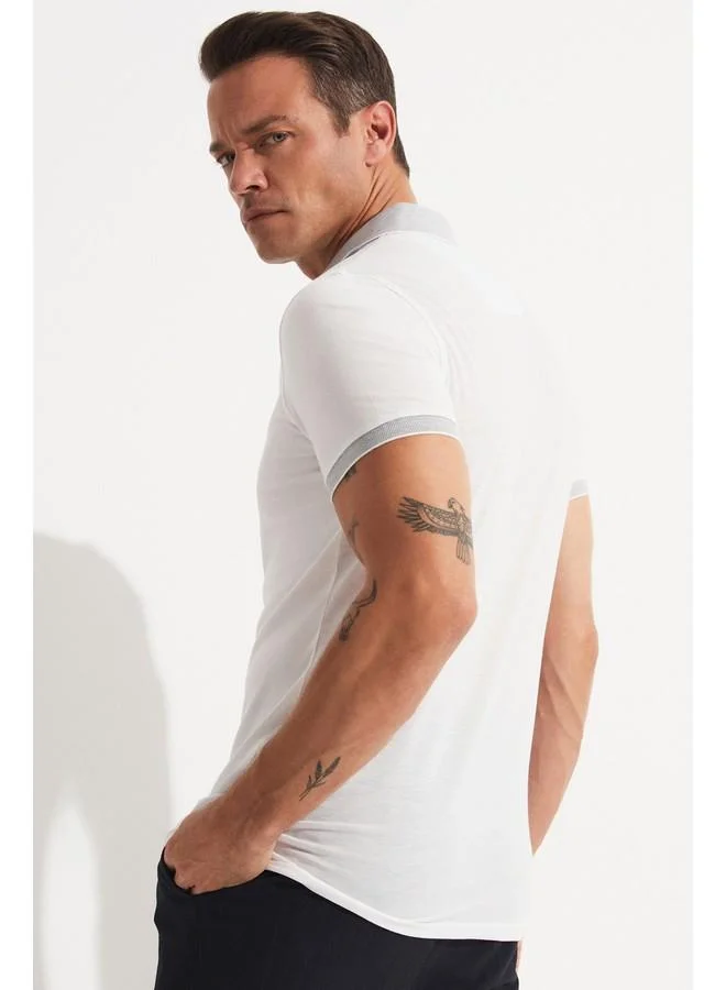 JUNE June Exclusive Men Slim Fit Polo Neck Short Sleeve T-shirt White