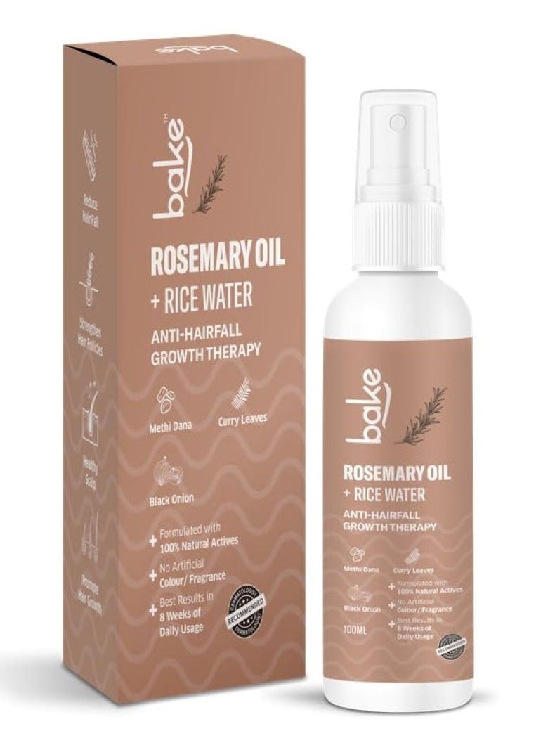 BAKE Rosemary Oil Hair Growth Serum Spray with Rice Water & Methi Dana | For Hair Fall, Hair Regrowth & Keratin Treated | Strengthen Hair Follicles | For Women & Men | 100ml (Rosemary Spray - 100ml) - Image 1