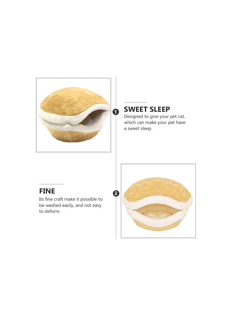 GGOOT Plush Cat Cave Bed Tent: Warm Kitten Tent Semi- closed Pets Winter Nest House Hut Cage Burger Shell Shape Sleeping Bag for Cats Puppy Small Dogs (Within 5kg Cat) - Image 3