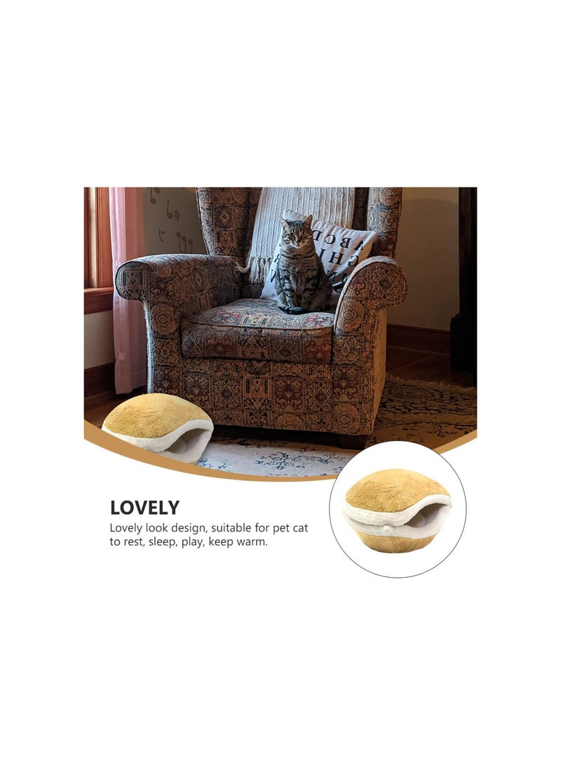 GGOOT Plush Cat Cave Bed Tent: Warm Kitten Tent Semi- closed Pets Winter Nest House Hut Cage Burger Shell Shape Sleeping Bag for Cats Puppy Small Dogs (Within 5kg Cat) - Image 5