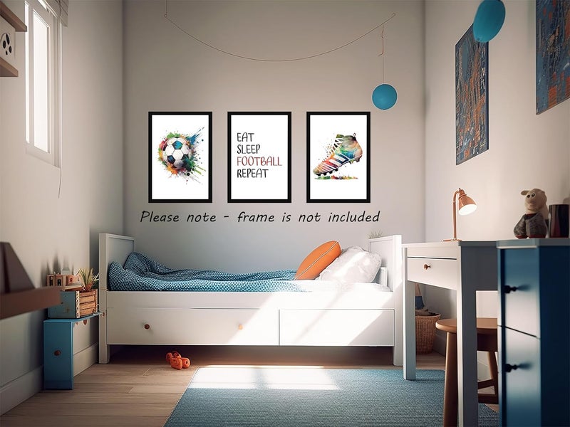 Eviepops Prints ALAYRA Football Set of 3 Unframed Prints, Football Boots and Ball with Quote Posters, Multi Watercolour Splash, Boys Girls Bedroom Football Wall Art, Football Soccer Decor, Eat Sleep Football Repeat (A3) - Image 4
